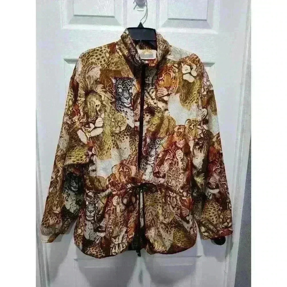 Solare Sporta Vintage 90s Big Cat Safari Jungle Print Bomber Jacket Size XLarge - Picture 3 of 11